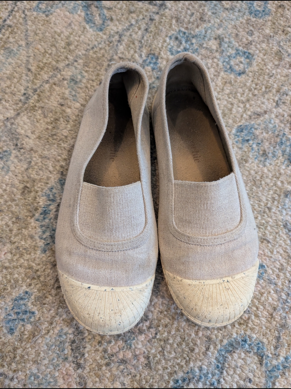 Girls' Slip-On Canvas Flats in Light Beige with Rubber Toe